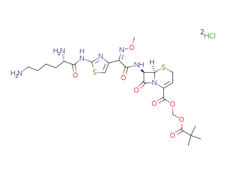 (6R,7R)-7-{2-[2-((S)-2,6-Diamino-hexanoylamino)-thiazol-4-yl]-2-[(Z)-methoxyimino]-acetylamino}-8-oxo-5-thia-1-aza-bicyclo[4.2.0]oct-2-ene-2-carboxylic acid 2,2-dimethyl-propionyloxymethyl ester; compound with GENERIC INORGANIC NEUTRAL COMPONENT