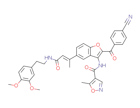 (E)-N-(2-(4-cyanobenzoyl)-5-{2-[2-(3,4-dimethoxyphenyl)ethylcarbamoyl]-1-methylvinyl}benzofuran-3-yl)-5-methylisoxazole-4-carboxamide
