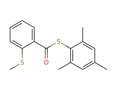 Molecular Structure of 77418-23-6 (Benzenecarbothioic acid, 2-(methylthio)-, S-(2,4,6-trimethylphenyl)
ester)