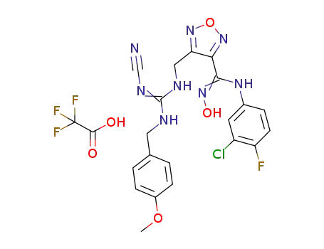 N-(3-chloro-4-fluorophenyl)-4-[((E/Z)-((cyanoimino)[(4-methoxybenzyl)amino]methyl)-amino)methyl]-N'-hydroxy-1,2,5-oxadiazole-3-carboximidamide trifluoroacetate