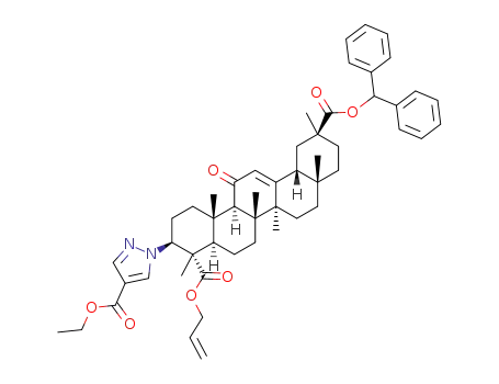 9-allyl 2-benzhydryl (2S,4aS,6aS,6bR,8aR,9S,10S,12aS,12bR,14bR)-10-(4-(ethoxycarbonyl)-1H-pyrazol-1-yl)-2,4a,6a,6b,9,12a-hexamethyl-13-oxo-1,2,3,4,4a,5,6,6a,6b,7,8,8a,9,10,11,12,12a,12b,13,14b-icosahydropicene-2,9-dicarboxylate
