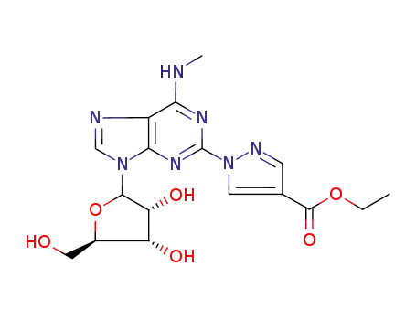 ethyl 1-(9-((3R,4S,5R)-tetrahydro-3,4-dihydroxy-5-(hydroxymethyl)furan-2-yl)-6-(methylamino)-9H-purin-2-yl)-1H-pyrazole-4-carboxylate