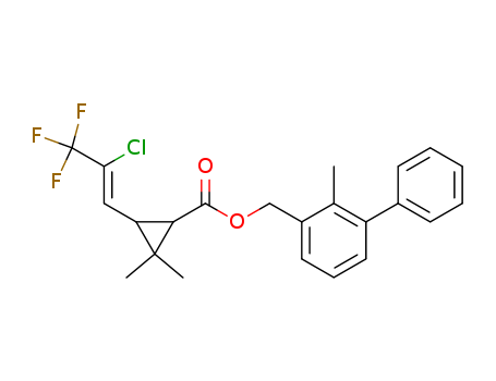 82657-04-3,Bifenthrin,Biphenthrin;Brigade;FMC 54800;Cyclopropanecarboxylic acid,3-[(1Z)-2-chloro-3,3,3-trifluoro-1- propenyl]-2,2-dimethyl-,(2-methyl[1,1'- biphenyl]-3-yl)methyl ester,(1R,3R)-rel-;(2-methyl-3-phenyl-phenyl)methyl 3-[(Z)-2-chloro-3,3,3-trifluoro-prop-1-enyl]-2,2-dimethyl-cyclopropane-1-carboxylate;acaricide Bifenthrin;FMC 58000;Binfenthrin;Capture (pesticide);(2-methyl-3-phenyl-phenyl)methyl 3-(2-chloro-3,3,3-trifluoro-prop-1-enyl)-2,2-dimethyl-cyclopropane-1-carboxylate;Biflex;