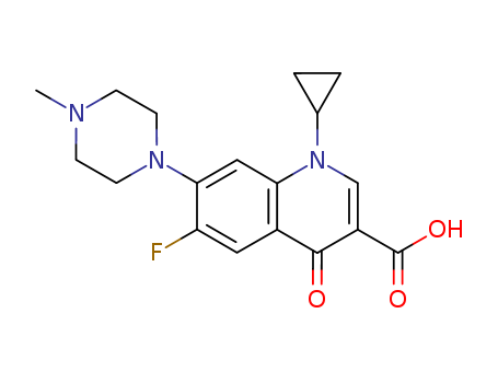 86483-46-7,3-Quinolinecarboxylic acid,1-cyclopropyl-6-fluoro-1,4-dihydro-7- (4-methyl-1-piperazinyl)-4-oxo- ,1-cyclopropyl-6-fluoro-1,4-dihydro-4-oxo-7-(4-methyl-1-piperazinyl)-quinoline-3-carboxylic acid;1-Cyclopropyl-6-fluoro-7-(4-methyl-piperazin-1-yl)-4-oxo-1,4-dihydro-quinoline-3-carboxylic acid;N'-methylciprofloxacin;1-cyclopropyl-6-fluoro-7-(4-methyl-1-piperazin-1-yl)-4-oxo-1,4-dihydroquinoline-3-carboxylic acid;1-cyclopropyl-6-fluoro-1,4-dihydro-4-oxo-7-(4-methyl-1-piperazinyl)-3-quinolinecarboxylic acid;MF 9056;1-cyclopropyl-6-fluoro-7-(4-methyl-piperazino)-1,4-dihydro-4-oxo-quinoline-3-carboxylic acid;