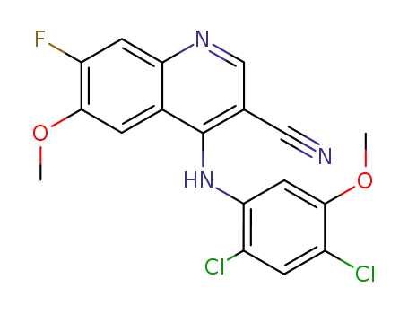 Molecular Structure of 622369-46-4 (4-[(2,4-Dichloro-5-methoxyphenyl)amino]-7-fluoro-6-methoxy-3-quinolinecarbonitrile)