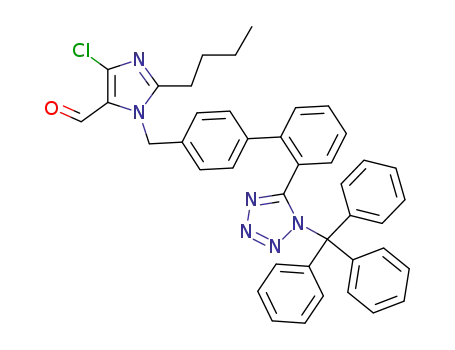 Molecular Structure of 120568-18-5 (2-Butyl-4-chloro-1-[[2'-[1-(triphenylmethyl)-1H-tetrazol-5-yl][1,1'-biphenyl]-4-yl]methyl]-1H-imidazole-5-carboxaldehyde)