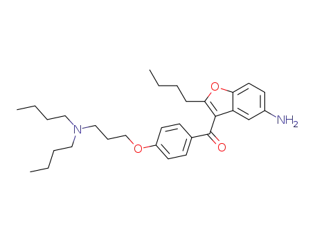 Molecular Structure of 141644-91-9 ((5-Amino-2-butyl-3-benzofuranyl)[4-[3-(dibutylamino)propoxy]phenyl]methanone)