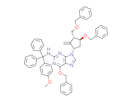 6-(Benzyloxy)-9-((1S,3R,3S)-4-(benzyloxy)-3-(benzyloxymethyl)-2-methylenecyclopentyl)-N-((4-methoxyphenyl)diphenylmethyl)-9H-purin-2-amine                                                              (142217-80-9)