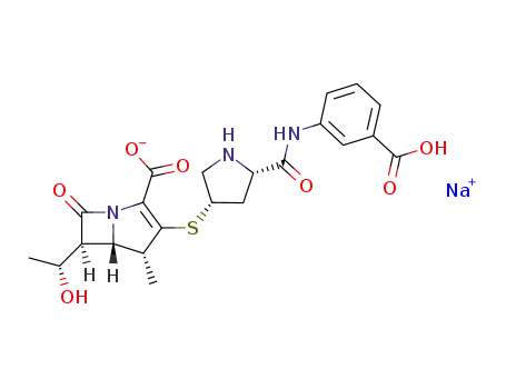 Molecular Structure of 153773-82-1 (1-Azabicyclo(3.2.0)hept-2-ene-2-carboxylic acid, 3-(((3S,5S)-5-(((3-ca rboxyphenyl)amino)carbonyl)-3-pyrrolidinyl)thio)-6-((1R)-1-hydroxyethy l)-4-methyl-7-oxo-, monosodium salt, (4R,5S,6S)-)