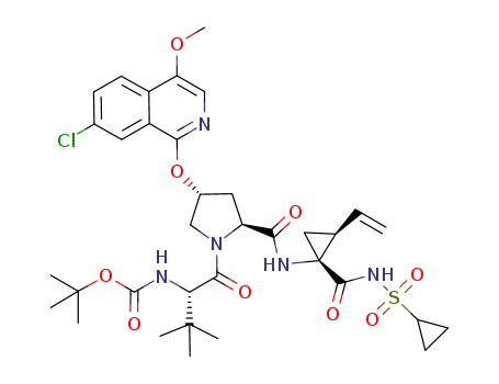 Molecular Structure of 630420-16-5 ((1R,2S)-N-[(1,1-Dimethylethoxy)carbonyl]-3-methyl-L-valyl-(4R)-4-[(7-chloro-4-methoxy-1-isoquinolinyl)oxy]-L-prolyl-1-amino-N-(cyclopropylsulfonyl)-2-ethenylcyclopropanecarboxamide)