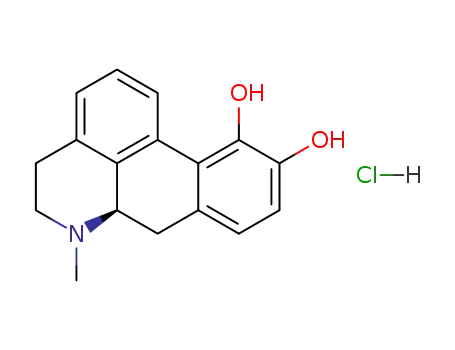 Molecular Structure of 314-19-2 (4H-Dibenzo[de,g]quinoline-10,11-diol,5,6,6a,7-tetrahydro-6-methyl-, hydrochloride (1:1), (6aR)-)