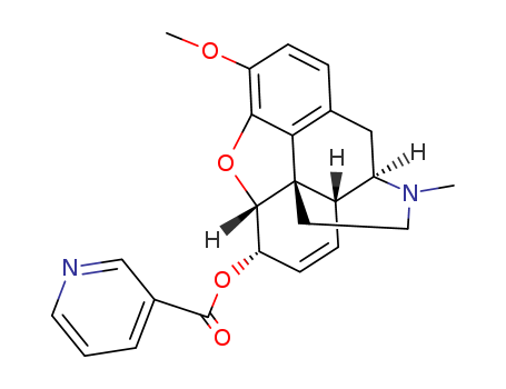 3688-66-2,nicocodine,Codeinenicotinate (6CI,7CI); Morphinan-6-ol, 7,8-didehydro-4,5-epoxy-3-methoxy-17-methyl-,3-pyridinecarboxylate (ester), (5a,6a)- (9CI); Morphinan-6a-ol, 7,8-didehydro-4,5a-epoxy-3-methoxy-17-methyl-,nicotinate (ester) (8CI); Lyopect; Nicocodine; Nicotinic acid,7,8-didehydro-4,5a-epoxy-3-methoxy-17-methylmorphinan-6a-yl ester; RC 146