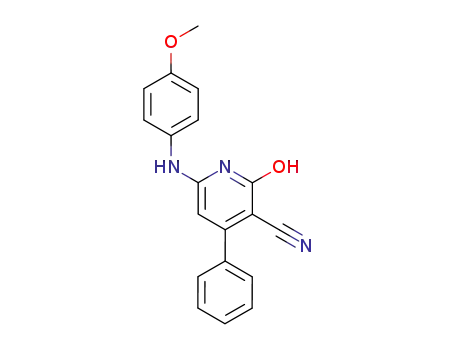 Molecular Structure of 80392-86-5 (3-Pyridinecarbonitrile,
1,2-dihydro-6-[(4-methoxyphenyl)amino]-2-oxo-4-phenyl-)