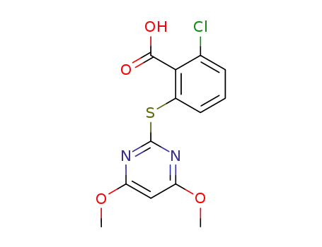 Molecular Structure of 123342-93-8 (2-Chloro-6-[(4,6-dimethoxy-2-pyrimidinyl)thio]benzoic acid)