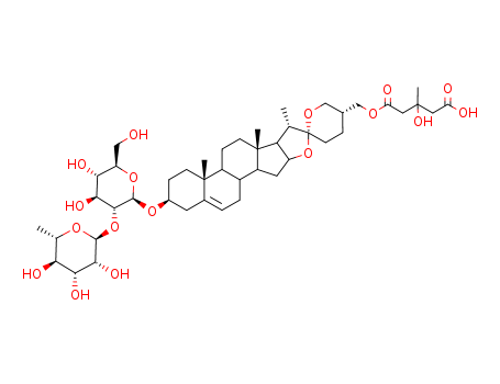 Molecular Structure of 129744-07-6 (b-D-Glucopyranoside, (3b,25R)-27-[(3S)-4-carboxy-3-hydroxy-3-methyl-1-oxobutoxy]spirost-5-en-3-yl2-O-(6-deoxy-a-L-mannopyranosyl)-(9CI))