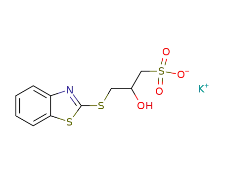 Molecular Structure of 89969-37-9 (1-Propanesulfonic acid, 3-(2-benzothiazolylthio)-2-hydroxy-,
monopotassium salt)
