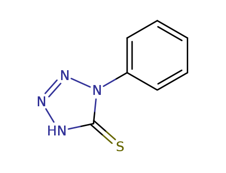 86-93-1,1-Phenyltetrazole-5-thiol,1,2,3,4-Tetrazole-5-thiol,1-phenyl- (4CI);1H-Tetrazole-5-thiol, 1-phenyl- (8CI);2-Tetrazoline-5-thione,1-phenyl- (6CI,7CI);(1-Phenyltetrazol-5-yl)mercaptan;1-Phenyl-1H-tetrazol-5-thiol;1-Phenyl-1H-tetrazole-5-thione;1-Phenyl-2-tetrazoline-5-thione;1-Phenyl-5-mercapto-1,2,3,4-tetrazole;1-Phenyl-5-mercapto-1H-tetrazole;1-Phenyl-5-thio-1,2,3,4-tetrazole;1-Phenyl-5-thioxo-4,5-dihydrotetrazole;1-Phenyltetrazoline-5-thione;5-Mercapto-1-phenyl-1,2,3,4-tetrazole;5-Mercapto-1-phenyl-1H-tetrazole;5-Sulfanyl-1-phenyl-1H-tetrazole;NSC 24018;NSC 67819;