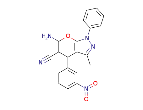Molecular Structure of 81000-14-8 (Pyrano[2,3-c]pyrazole-5-carbonitrile,
6-amino-1,4-dihydro-3-methyl-4-(3-nitrophenyl)-1-phenyl-)