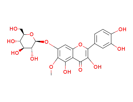 Molecular Structure of 19833-25-1 (2-(3,4-dihydroxyphenyl)-7-(beta-D-glucopyranosyloxy)-3,5-dihydroxy-6-methoxy-4H-1-benzopyran-4-one)