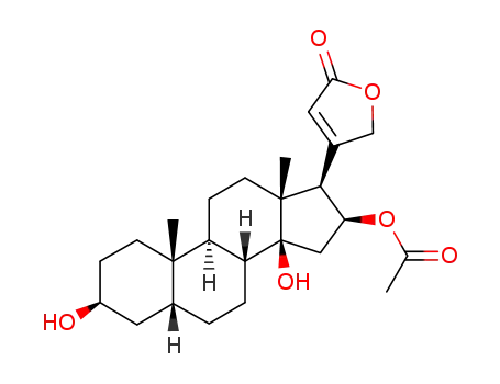 Molecular Structure of 465-15-6 (3beta,14,16beta-trihydroxy-5-betacard-20(22)-enolide 16-acetate)