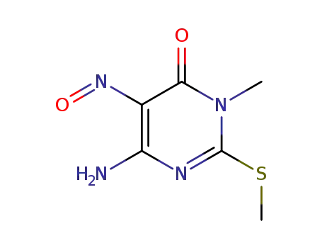 Molecular Structure of 42026-60-8 (6-amino-3-methyl-2-(methylthio)-5-nitrosopyrimidin-4(3H)-one)