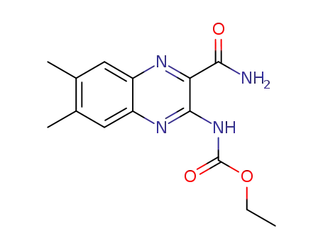 Molecular Structure of 80144-39-4 (Carbamic acid, [3-(aminocarbonyl)-6,7-dimethyl-2-quinoxalinyl]-, ethyl
ester)