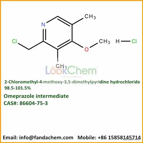 Buy Omeprazole intermediate,cas: 86604-75-3, 2-Chloromethyl-4-methoxy-3,5-dimethylpyridine hydrochloride from Hangzhou Fandachem Co.,Ltd