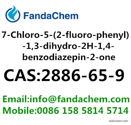 7-Chloro-5-(2-fluoro-phenyl)-1,3-dihydro-2H-1,4-benzodiazepin-2-one,cas:2886-65-9 from fandachem