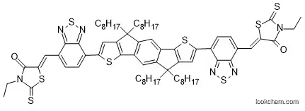 OP025, IDTBR, (5Z,5'Z)-5,5'-((7,7'-(4,4,9,9-tetraoctyl-4,9-dihydro-s-indaceno[1,2-b:5,6-b']dithiophene-2,7-diyl)bis(benzo[c][1,2,5]thiadiazole-7,4-diyl))bis(methanylylidene))bis(3-ethylthiazolidine-2,