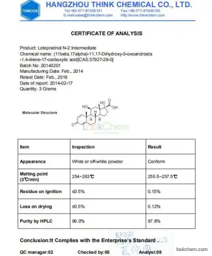 High purity  (11beta,17alpha)-11,17-Dihydroxy-3-oxoandrosta-1,4-diene-17-carboxylic acid for Loteprednol