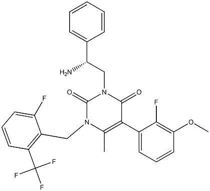 3-[(2R)-2-Amino-2-phenylethyl]-5-(2-fluoro-3-methoxyphenyl)-1-[[2-fluoro-6-(trifluoromethyl)phenyl]methyl]-6-methyl-2,4(1H,3H)-pyrimidinedioneCAS NO.: 830346-50-4