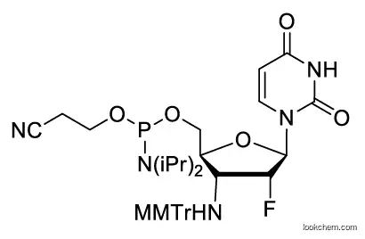 2-cyanoethyl (((2S,3R,4R,5R)-5-(2,4-dioxo-3,4-dihydropyrimidin-1(2H)-yl)-4-fluoro-3-(((4-methoxyphenyl)diphenylmethyl)amino)tetrahydrofuran-2-yl)methyl) diisopropylphosphoramidite(182934-50-5)