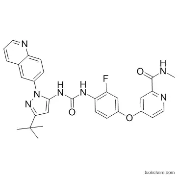 N-[3-tert-Butyl-1-(quinolin-6-yl)-1H-pyrazol-5-yl]-N'-[2-fluoro-4-[(2-(methylcarbamoyl)pyridin-4-yl)oxy]phenyl]urea CAS1020172-07-9