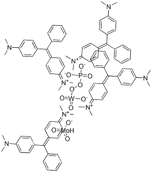 Methanaminium, N-[4-[[4-(dimethylamino)phenyl]phenylmethylene]-2,5-cyclohexadien-1-ylidene]-N-methyl-, molybdatetungstatephosphate  CAS:61725-50-6