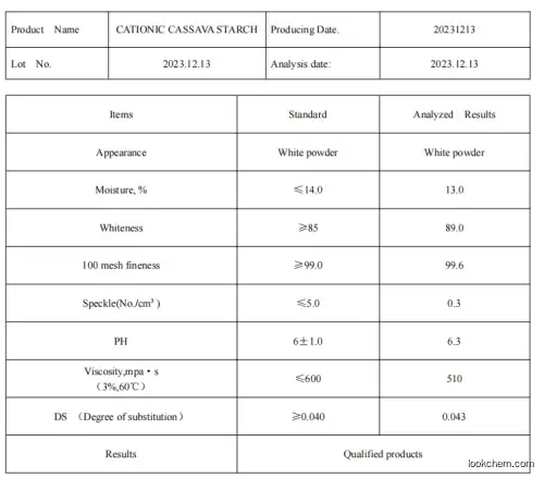 Cationic cassava starch high CAS No.: 65996-62-5