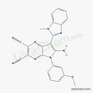 Molecular Structure of 6144-80-5 (6-amino-5-(3-methoxyphenyl)-7-(1-methyl-1H-benzimidazol-2-yl)-5H-pyrrolo[2,3-b]pyrazine-2,3-dicarbonitrile)