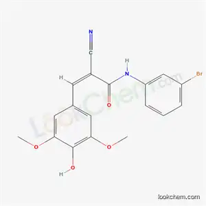 Molecular Structure of 6057-38-1 ((2Z)-N-(3-bromophenyl)-2-cyano-3-(4-hydroxy-3,5-dimethoxyphenyl)prop-2-enamide)