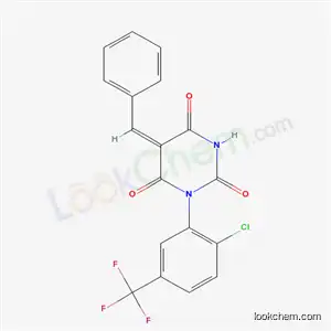(5E)-5-benzylidene-1-[2-chloro-5-(trifluoromethyl)phenyl]pyrimidine-2,4,6(1H,3H,5H)-trione