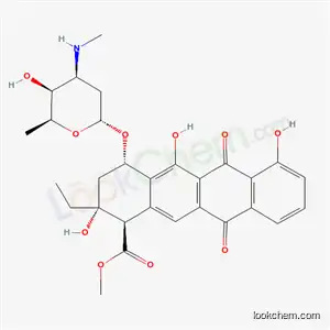 Molecular Structure of 67508-88-7 (1-Naphthacenecarboxylic acid, 1,2,3,4,6,11-hexahydro-6,11-dioxo-2-ethy l-4-((2,3,6-trideoxy-3-amino-alpha-L-lyxo-hexopyranosyl)oxy)-2,5,7-tri hydroxy-, methyl ester, (1R-(1-alpha,2-beta,4-beta))-)
