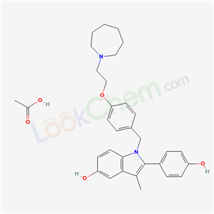 Bazedoxifene acetate; 1-((4-(2-(Hexahydro-1H-azepin-1-yl)ethoxy)phenyl)methyl)-2-(4-hydroxyphenyl)-3-methyl-1H-indol-5-ol monoacetate