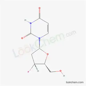 Molecular Structure of 207128-22-1 (2,4(1H,3H)-Pyrimidinedione, 1-(2,3-dideoxy-3-fluoro-b-D-erythro-pentofuranosyl)-)