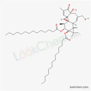 Molecular Structure of 37558-19-3 ((1aR,1bS,4aR,7aS,7bS,8R,9R,9aS)-4a,7b-dihydroxy-3-(hydroxymethyl)-1,1,6,8-tetramethyl-5-oxo-1,1a,1b,4,4a,5,7a,7b,8,9-decahydro-9aH-cyclopropa[3,4]benzo[1,2-e]azulene-9,9a-diyl ditetradecanoate)