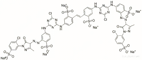 2,2′-(1,2-エテンジイル)ビス[5-[[4-クロロ-6-[[3-[[[1-(2-クロロ-5-スルホフェニル)-4,5-ジヒドロ-3-メチル-5-オキソ-1H-ピラゾール]-4-イル]アゾ]-4-スルホフェニル]アミノ]-1,3,5-トリアジン-2-イル]アミノ]ベンゼンスルホン酸]ヘキサナトリウム