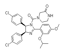 Nutlin-3a;(-)-Nutlin-3;2-Piperazinone,4-[[(4S,5R)-4,5-bis(4-chlorophenyl)-4,5-dihydro-2-[4-methoxy-2-(1-methylethoxy)phenyl]-1H-imidazol-1-yl]carbonyl]-