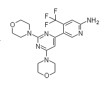 BKM120(NVP-BKM120,Buparlisib);5-(2,6-dimorpholinopyrimidin-4-yl)-4-(trifluoromethyl)pyridin-2-amine