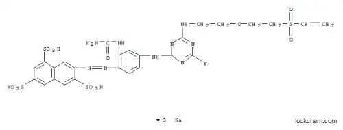 トリナトリウム=7-{4-{4-フルオロ-6-{2-[2-(ビニルスルホニル)エトキシ]エチルアミノ}-1,3,5-トリアジン-2-イルアミノ}-2-ウレイド-1-フェニルアゾ}-1,3,6-ナフタレントリスルホナート