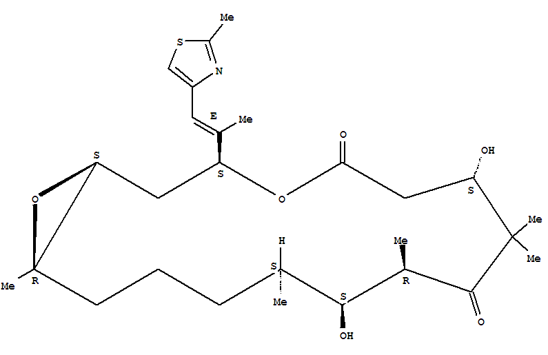 EpothiloneB(EPO906,Patupilone);(1S,3S,7S,10R,11S,12S,16R,E)-7,11-dihydroxy-8,8,10,12,16-pentamethyl-3-(1-(2-methylthiazol-4-yl)prop-1-en-2-yl)-4,17-dioxa-bicyclo[14.1.0]heptadecane-5,9-dione