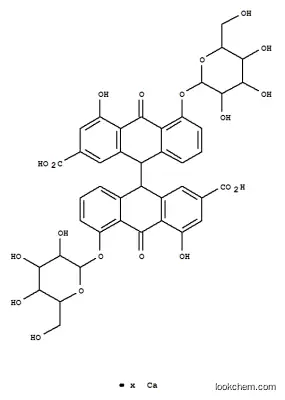 rel-(9R*,9′R*)-5,5′-ビス(β-D-グルコピラノシルオキシ)-9,9′,10,10′-テトラヒドロ-4,4′-ジヒドロキシ-10,10′-ジオキソ-9,9′-ビアントラセン-2,2′-ジカルボン酸/カルシウム,(1:x)