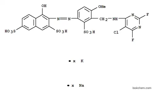 3-[[3-[[(5-クロロ-2,6-ジフルオロピリミジン-4-イル)アミノ]メチル]-4-メトキシ-2-スルホフェニル]アゾ]-4-ヒドロキシ-2,7-ナフタレンジスルホン酸/ナトリウム/カリウム