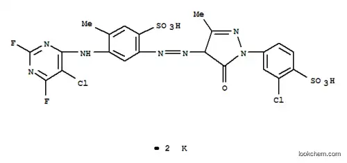 4-[(5-クロロ-2,6-ジフルオロ-4-ピリミジニル)アミノ]-2-[[[1-(3-クロロ-4-スルホフェニル)-4,5-ジヒドロ-3-メチル-5-オキソ-1H-ピラゾール]-4-イル]アゾ]-5-メチルベンゼンスルホン酸ジカリウム
